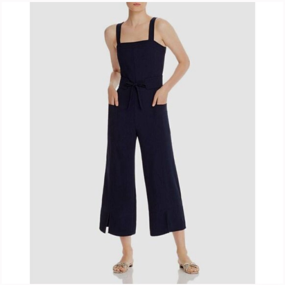 Joie navy blue Wide-Leg Jumpsuit with thin Straps belted with a side zipper